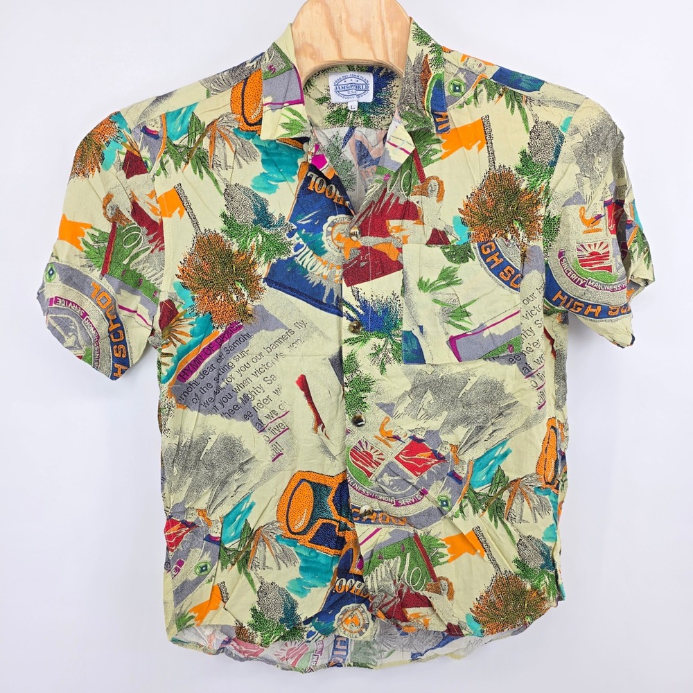 Vintage Jams World Honolulu Hawaii Rayon Shirt Mens L Multi Color high school